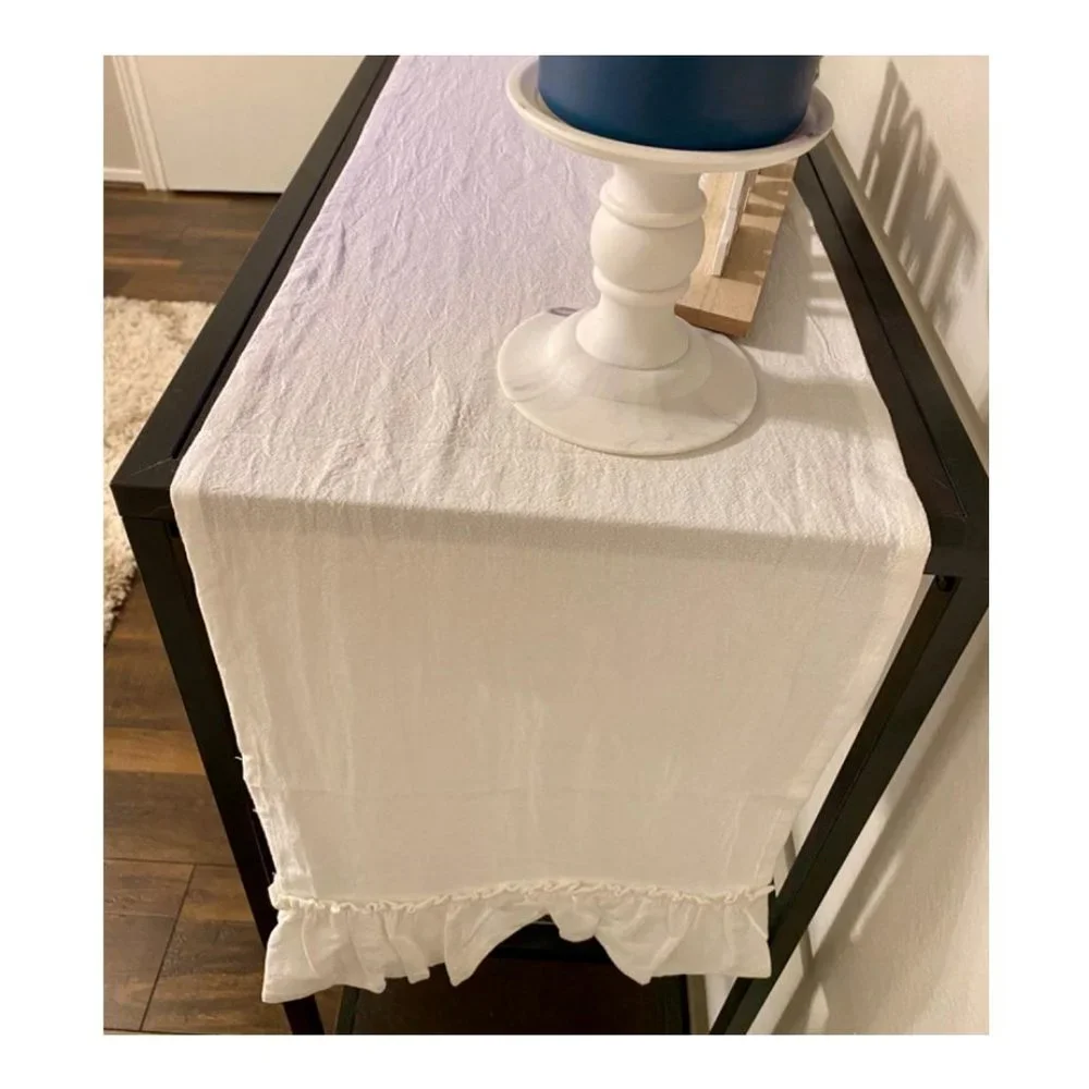 Farmhouse Table Runner Country Cottage Decor White Cotton Decorative Cloth 12x72